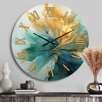 Horloge murale dorée et sarcelle Aurora