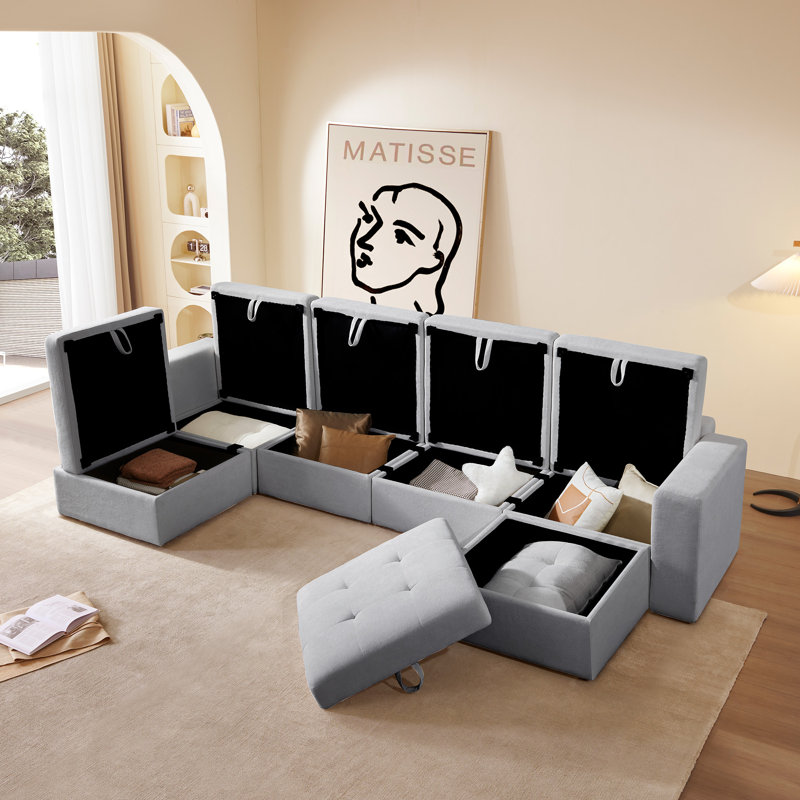 Zakeem 6 - Piece Upholstered Sectional, Gray Boucle