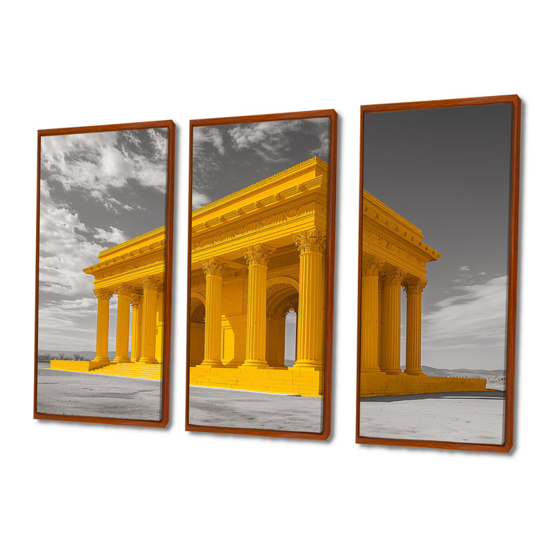 «Yellow Grey Stone» Lincoln Monument Monument - ensemble de reproductions d'art mural, Toile avec cadre flottant brun