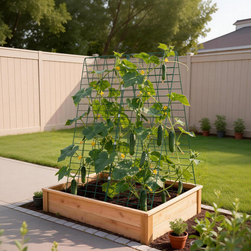 Cucumber Trellis 4 Pack, A-Frame Garden Trellises for Raised Bed, Metal Rustproof Coating Plant Support for Vine, Climbing Plants, Peas, Beans, Zucchini, Tomato, Flower