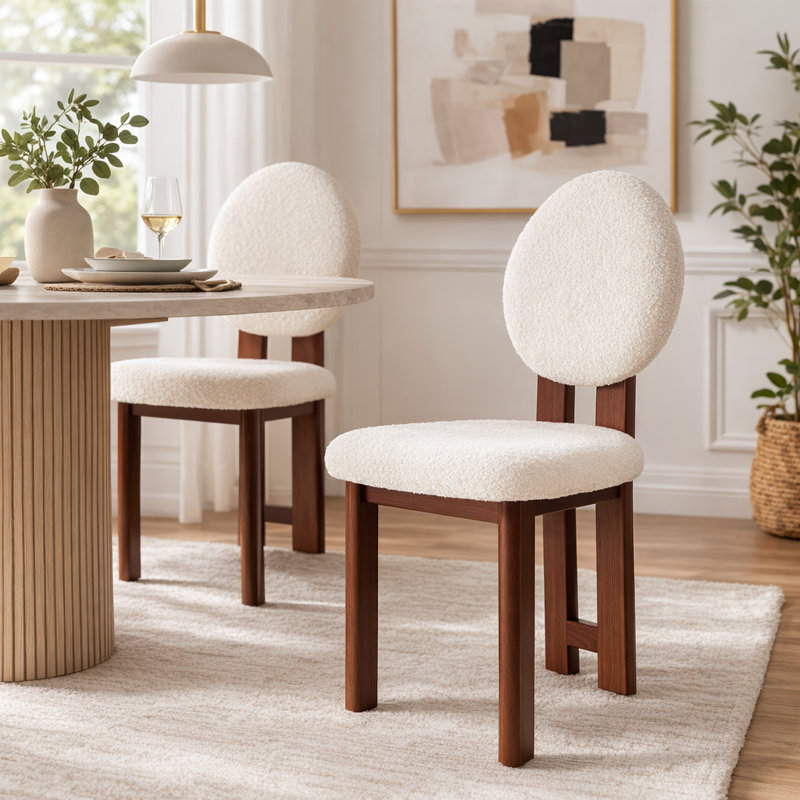 Ensemble de 2 chaises de salle à manger rembourrées à dossier rond avec pieds en bois, Brun