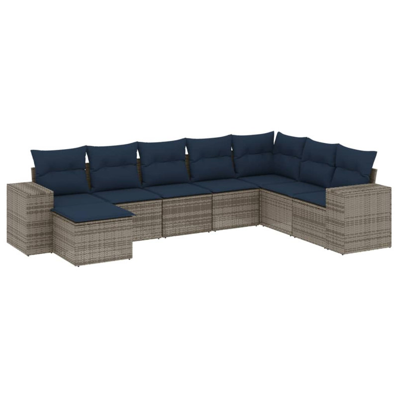 Ensemble de canapé de patio 9 pièces avec coussins en rotin de polyester brun, Coussin bleu marine / structure grise
