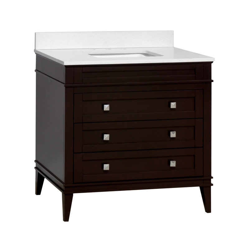 Meuble-lavabo simple 36 po avec comptoir en chocolat Whitman, Chocolat, Quartz