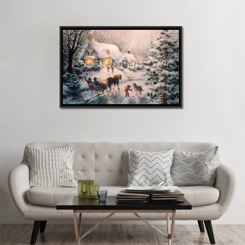 Visites de Noël - reproduction d'art sur toile, H 32 po x l 48 po x P 1,5 po, Toile avec cadre noir, Pas de tapis