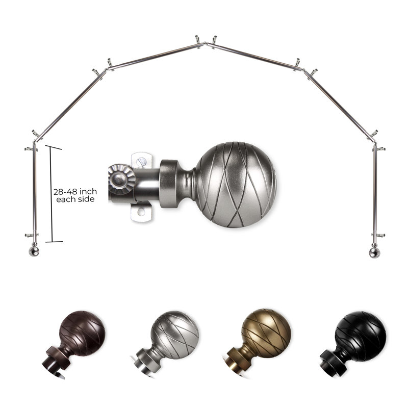 Tringle à rideaux simple à 6 côtés Katharina, Nickel satiné, 28 à 48 po (de chaque côté)