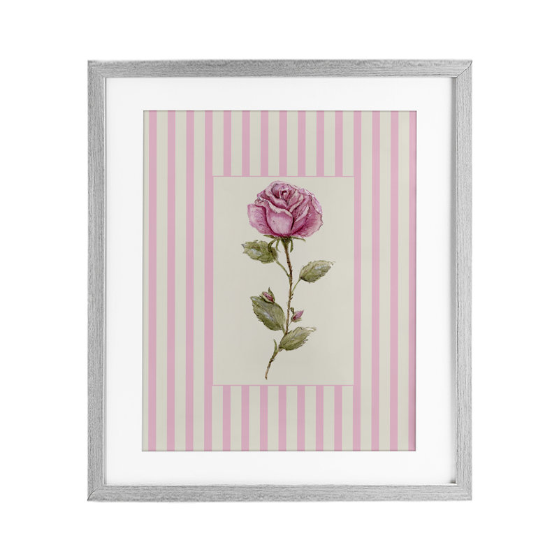 «Pink Stripe Rose», reproduction sous verre encadrée, design par Lisa Wehmeyer, H 16 po x l 13 po, Cadre de ferme gris