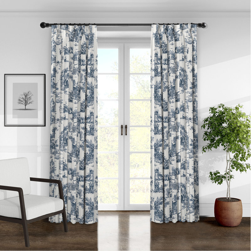 Indigo Cotton Window Curtains with White Lining, 20" W x 84" L
