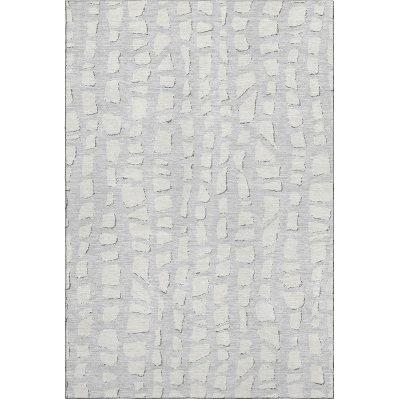 Premium Machine Washable Prisco Silver Rug, Rectangle 10' x 14'