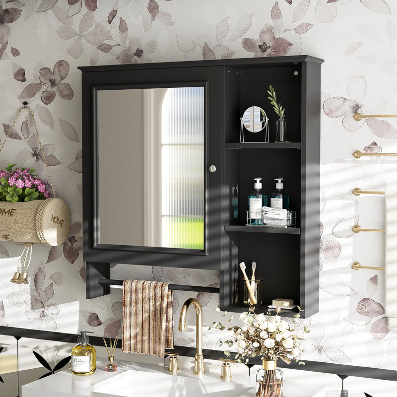 Wall Mounted Bathroom Storage Cabinet, Medicine Cabinets With Large Mirror Door, Adjustable Shelves And Three Open Storage Levels(Not Include Bathroom Vanity )