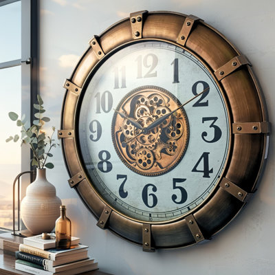 THE GEARS CLOCK Wall Clock with Real Moving Gears GE-LI_ 32 in Round STUTTGART