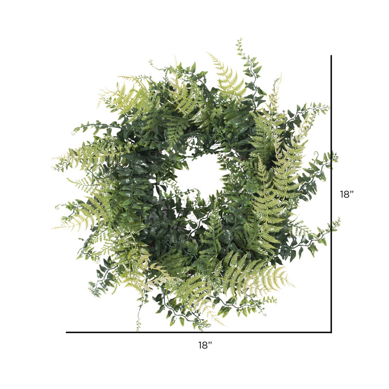 Artificial Buckler Fern and Grass Wreath, 18" H x 18" W x 4" D