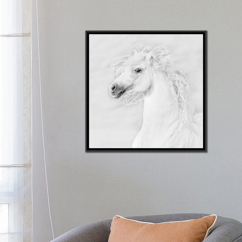 « b&w à cheval iii », impression sur toile, H 18 po x l 18 po x P 1,5 po, Toile avec cadre noir, Pas de tapis