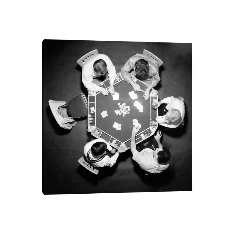 1950S High Angle Overhead View Of Five Anonymous Men Playing Poker - Wrapped Canvas Print, 30.48 cm H x 30.48 cm W