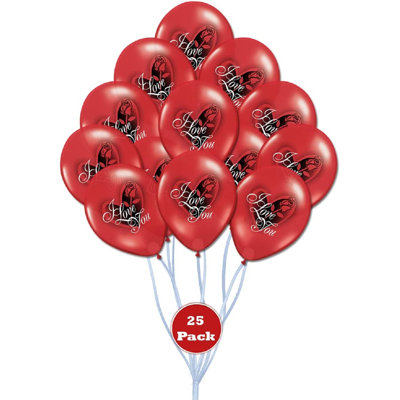 PMU Valentines Day Balloons 11 Inch I Love You Rose Ruby Red Latex