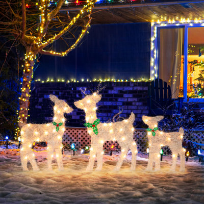 Mcow 3-piece Lighted Christmas Decorations With Led Lights Christmas Deer Family Set Outdoor Christmas Decor,indoor Decorations,yard,livingroom,zip Ti -  The Holiday AisleÂ®, E04F61EFE1624EB892A33F4F2897850A