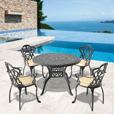5-Piece Set Of Cast Aluminum Patio Furniture With Black Frame And Seat Cushions