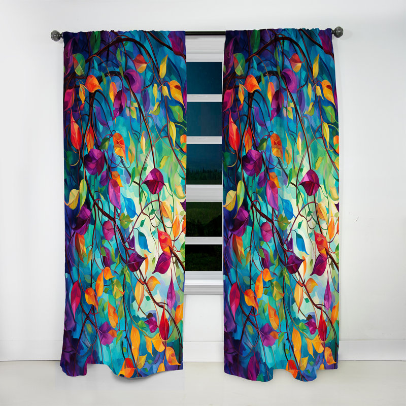 Multicolor Vibrant Vines I - Abstract Botanicals Curtain - Velvet Room Darkening - 1 panel, 52" W x 63" L