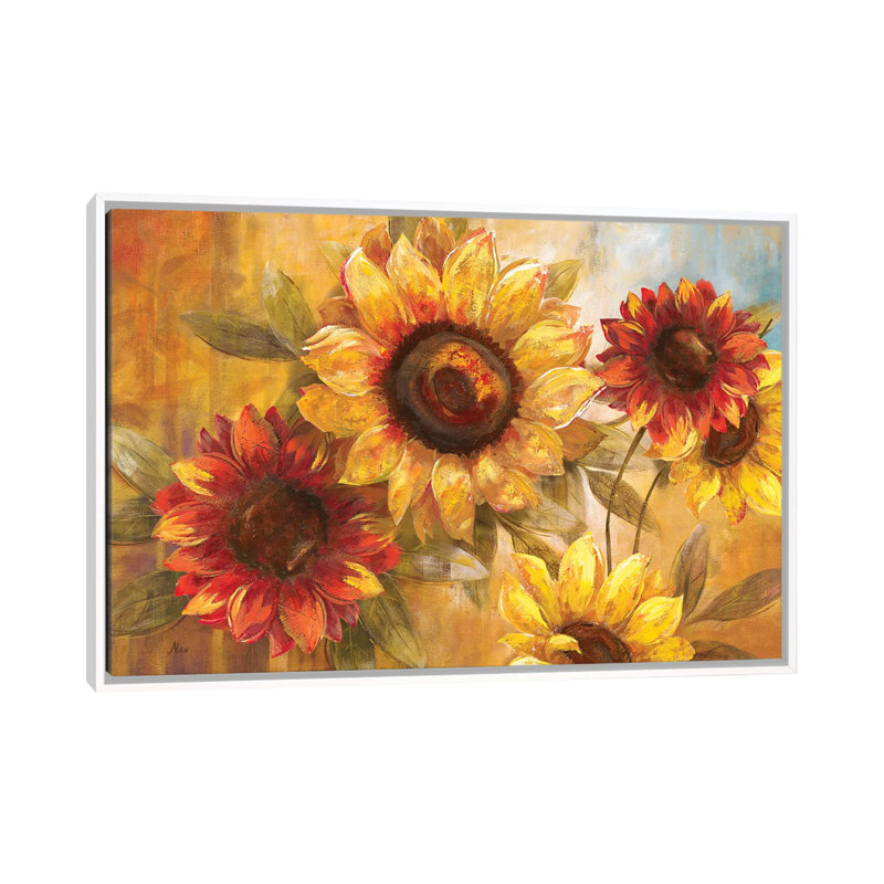 Tournesol «Cheer» par Nan - impression, H 26 po x l 40 po x 1,5 po, Cadre blanc