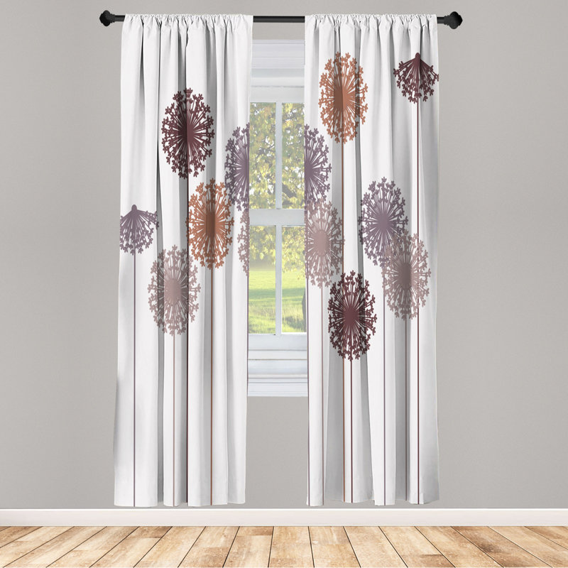 Microfiber Floral Semi-Sheer Rod Pocket Curtain Panels, 28" W x 95" L, White/Gray/Brown