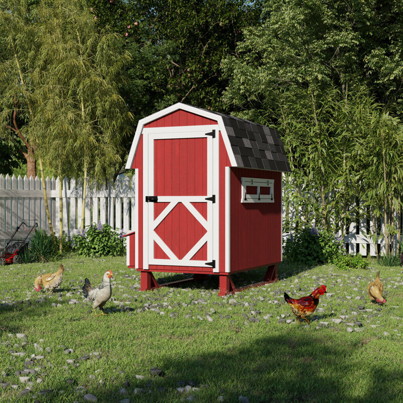 Gambrel Barn Outdoor Wood Chicken Coop, 4' x 6'
