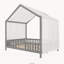 Lit Montessori au sol avec baldaquin, en forme de maison, avec barrières hautes et toit, gris-815532180