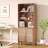 Natural Tall Bookcase With Rattan Doors 5 Tier Storage Wood Shelves Large Bookshelf For Living Room Bedroom Home Office-1611875085