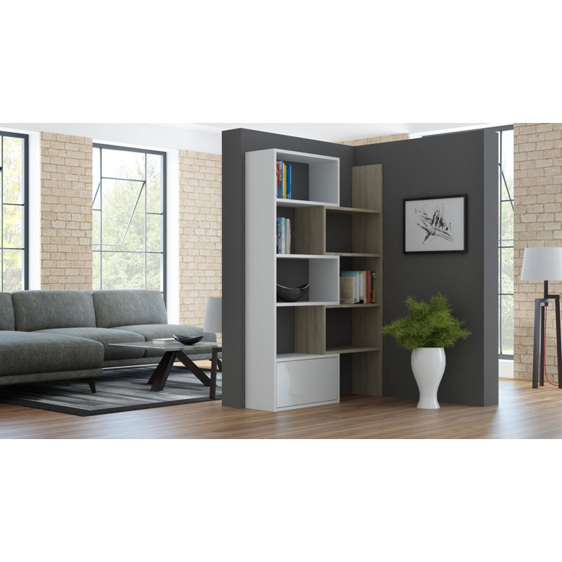 Valery 187cm H x 130cm W Standard Bookcase, White/Oak Sonoma