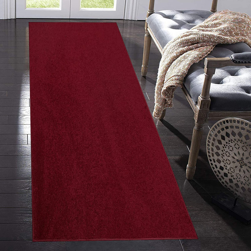 Tapis uni tissé à la machine en rouge, Tapis de couloir 3 pi x 16 pi