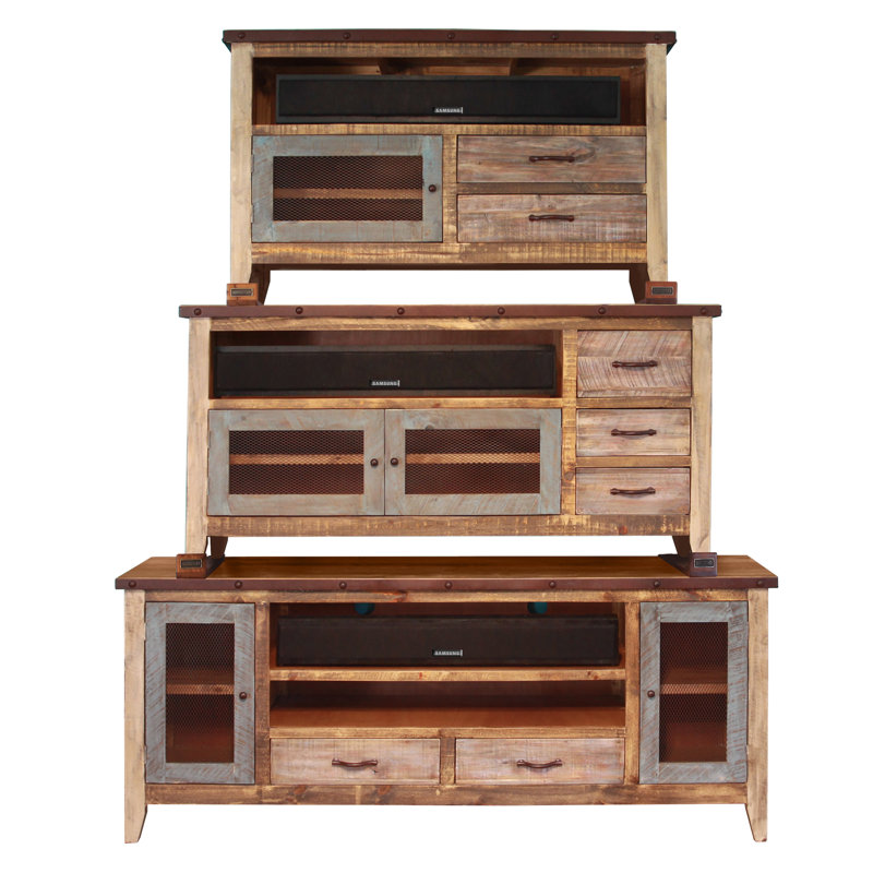 Meuble télé 52 po antique avec 2 tiroirs et 1 porte grillagée
