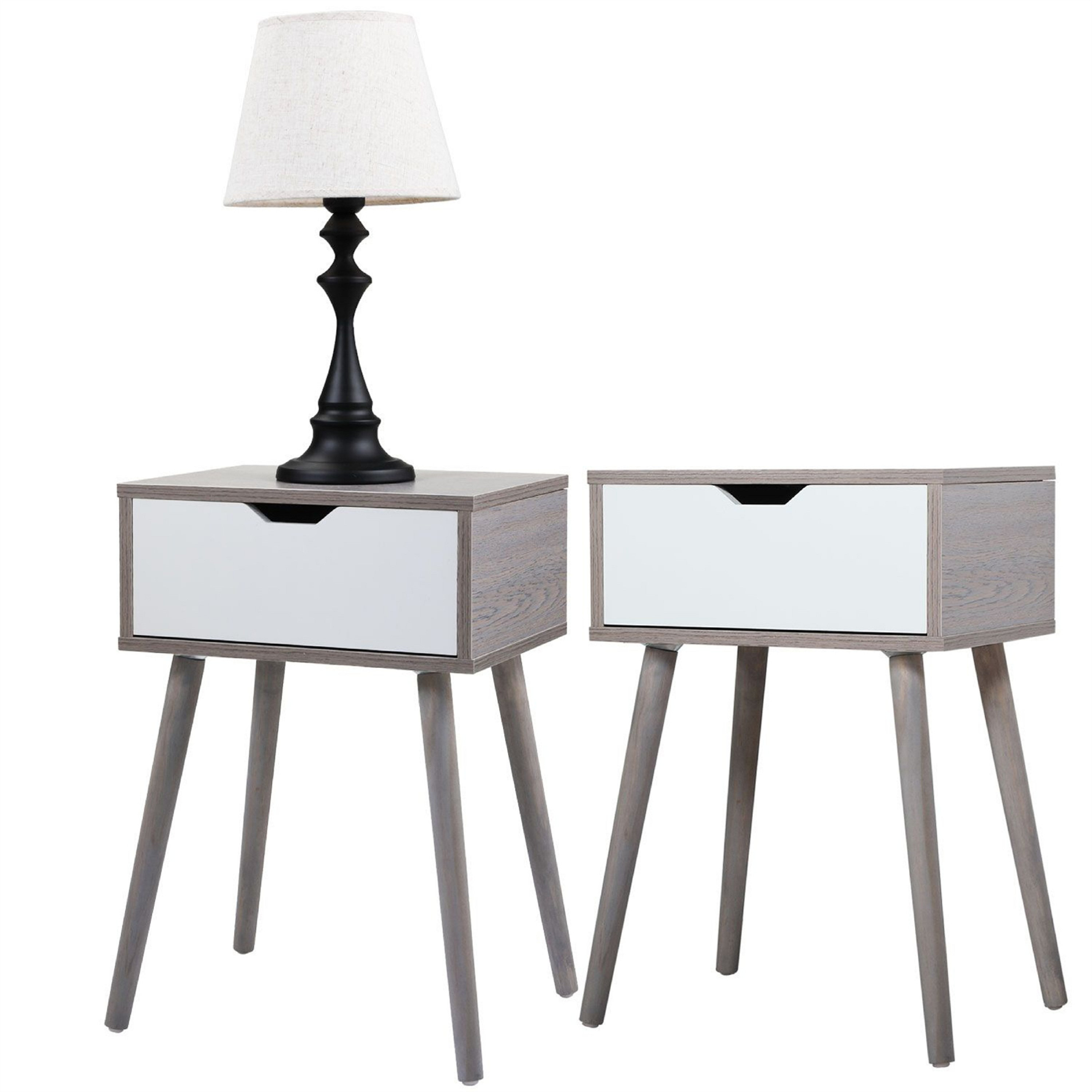 Corrigan Studio Bedside Tables Set Of 2 With Storage Drawers, Wood Legs ...