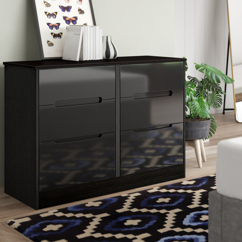 Fully Assembled Vernon 6 Drawer Chest, Black Gloss/Black Gloss