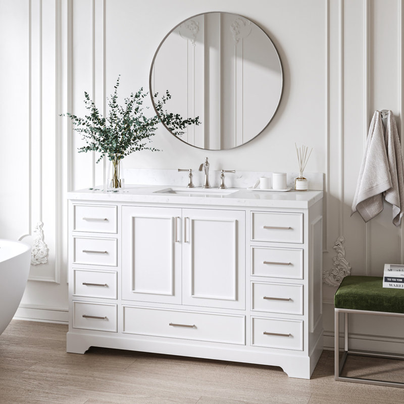 54.25'' Single Bathroom Vanity with Carrara Quartz Top, White