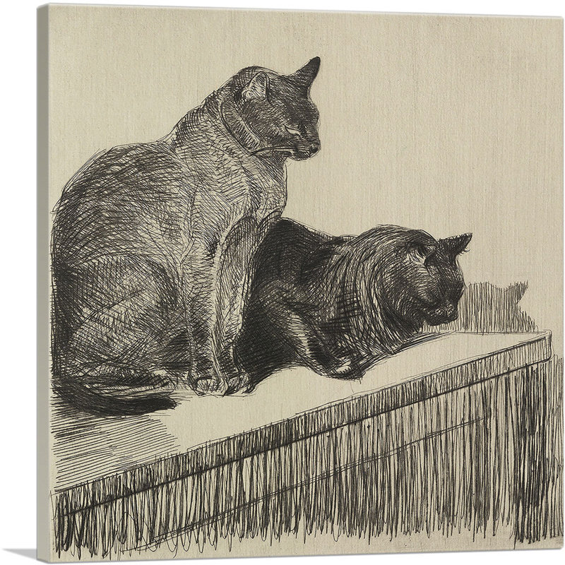 «Deux Chats Sur Un Meuble» par Theophile Steinlen, reproduction d'art sur toile tendue, H 12 po x l 12 po x P 1,5 po