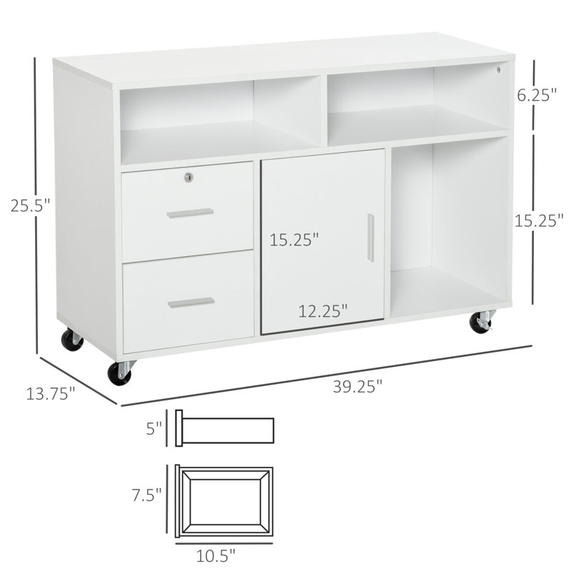 HOMCOM Printer Stand Home Office Mobile Cabinet Organizer Desktop with Caster Wheels, 2 Locking Breaks and Drawer