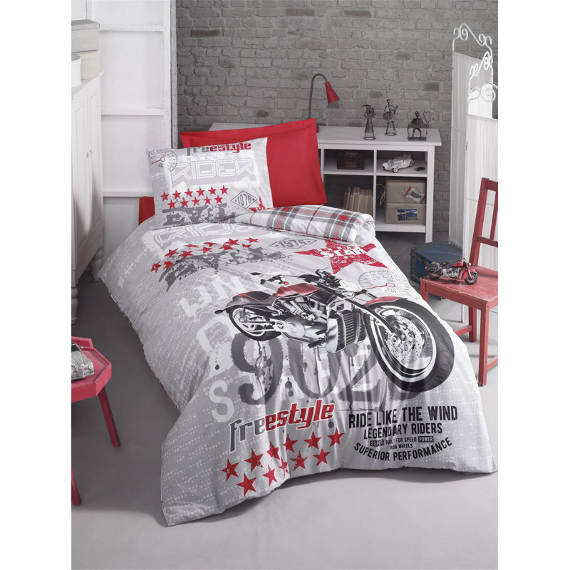 Ensemble de housse de couette 100% coton gris / rouge / blanc Haagen