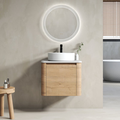Meuble-lavabo mural 24 po avec lavabo d'art en céramique et porte à fermeture en douceur, emballage KD, contreplaqué