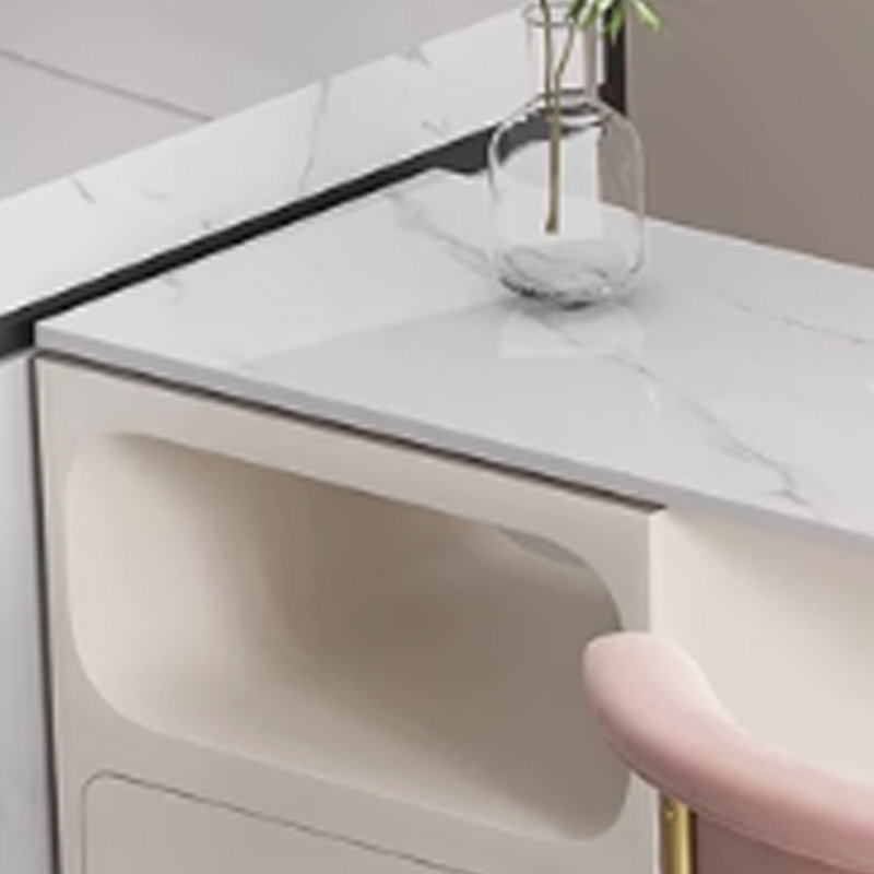 Table en pierre claire de luxe, Blanc, H 41,3 po x L 62,9 po x l 15,7 po, Blanc / noir