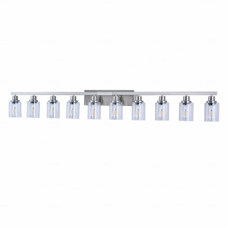Luminaire à 10 lumières pour salle de bain, luminaire de meuble-lavabo pour salle de bain avec verre transparent, matériau en métal au fini nickel brossé pour luminaires de salle de bain à placer au-dessus d'un miroir, grands luminaires de meuble-lavabo