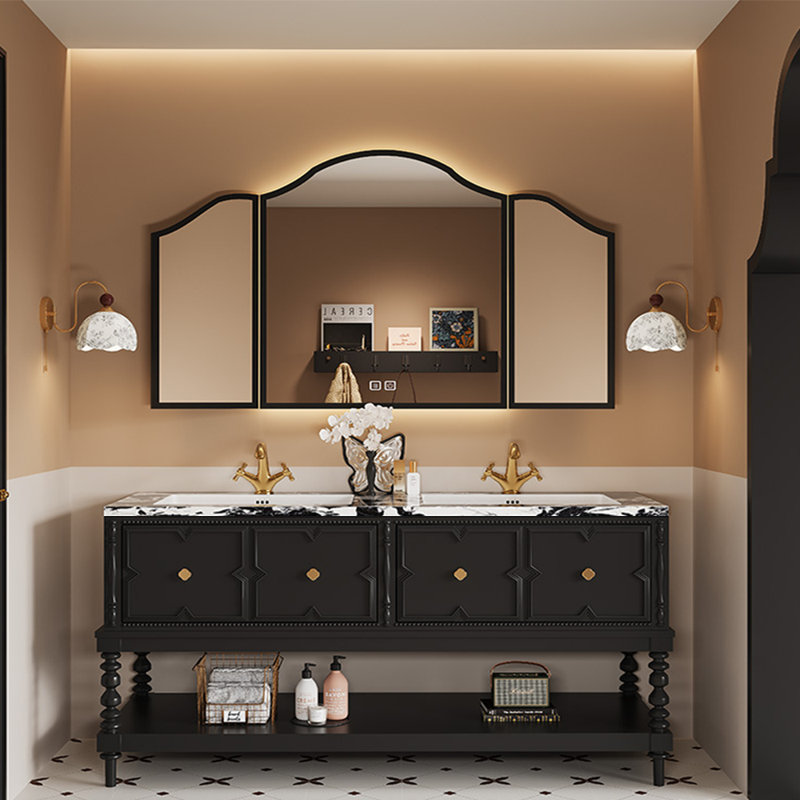 Floor-standing American-style bathroom cabinet, 33.46" H x 55.12" W x 21.65" D, Black