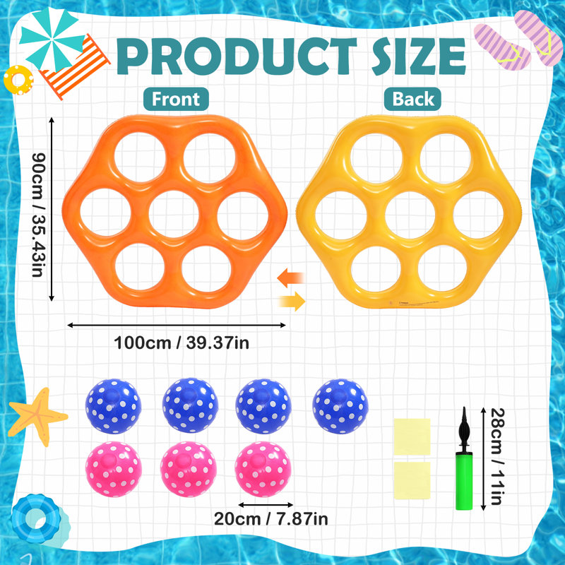 Ensemble de jeu gonflable hexagonal flottant avec balles et pompe pour adolescents et adultes (orange et jaune)