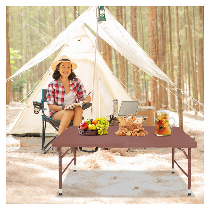 Table utilitaire pliante portative 4 pi avec pieds en acier thermolaqué, brun, Brun