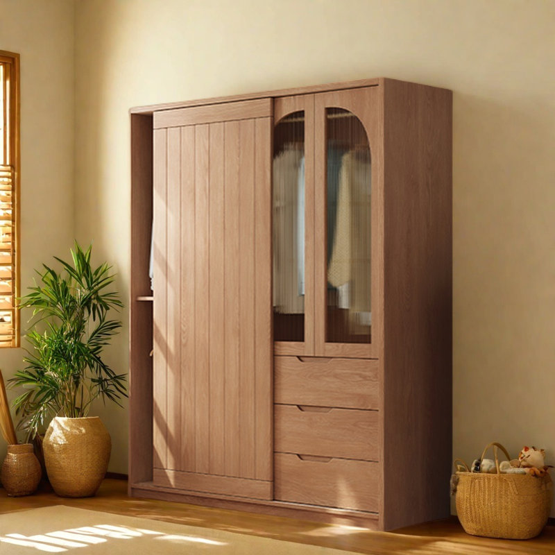 Retro Simple Push Pull Wardrobe, 78.74" H x 78.74" W x 23.62" D
