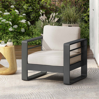 MAYA BAY MP1 CLUB CHAIR, BLACK FINISH WITH BEIGE CUSHION