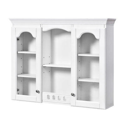 Armoire de salle de bain murale, 2 portes, peu encombrante, finition blanche, tablettes intérieures réglables, blanc, tablette pour fournitures