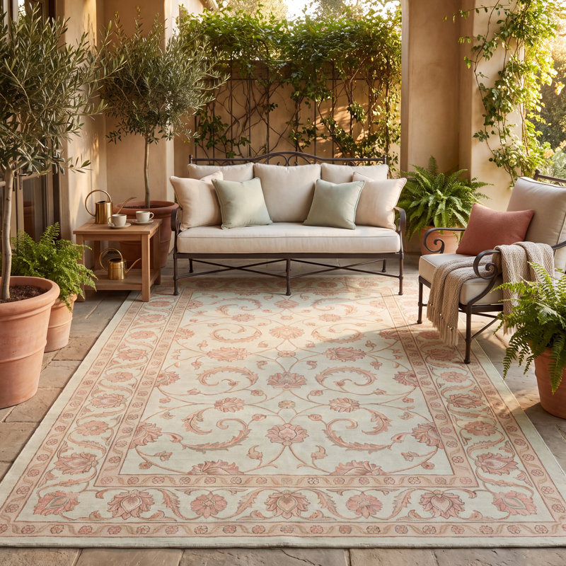 Tapis Epidote traditionnel à motif floral intégral or ivoire beige rose antidérapant à poils courts pour intérieur et extérieur, adapté aux animaux de compagnie, salon, chambre, salle à manger, entrée, couloir, bureau, lavable