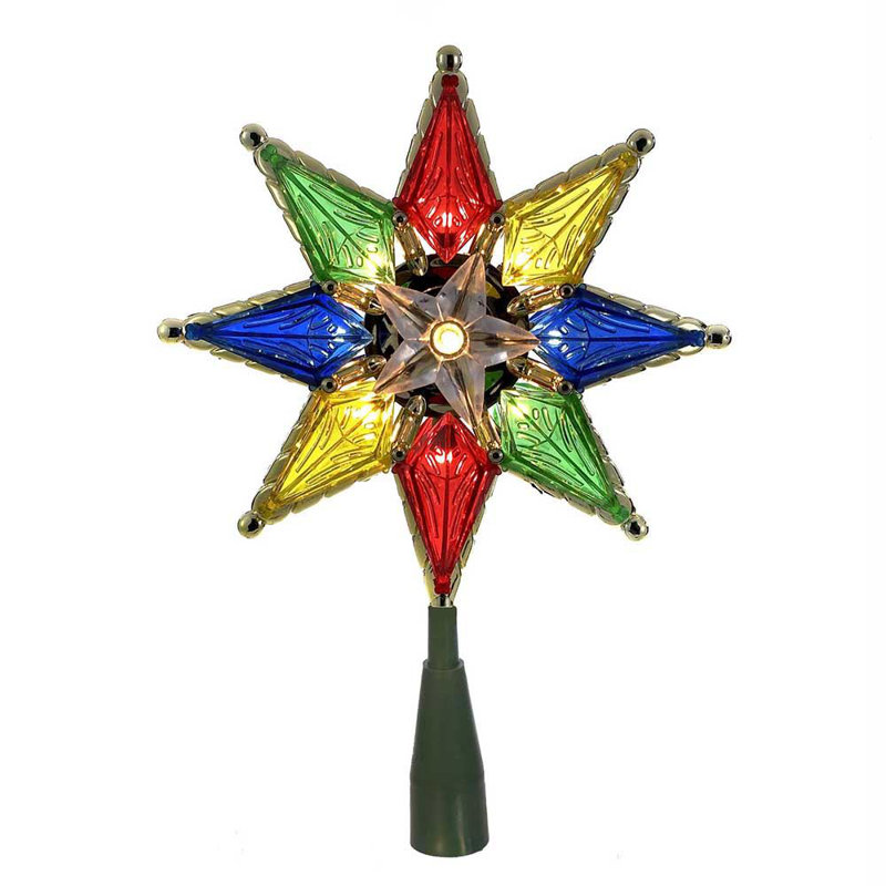 Multi-Colored Plastic 10-Light 8-Point Star Tree Topper