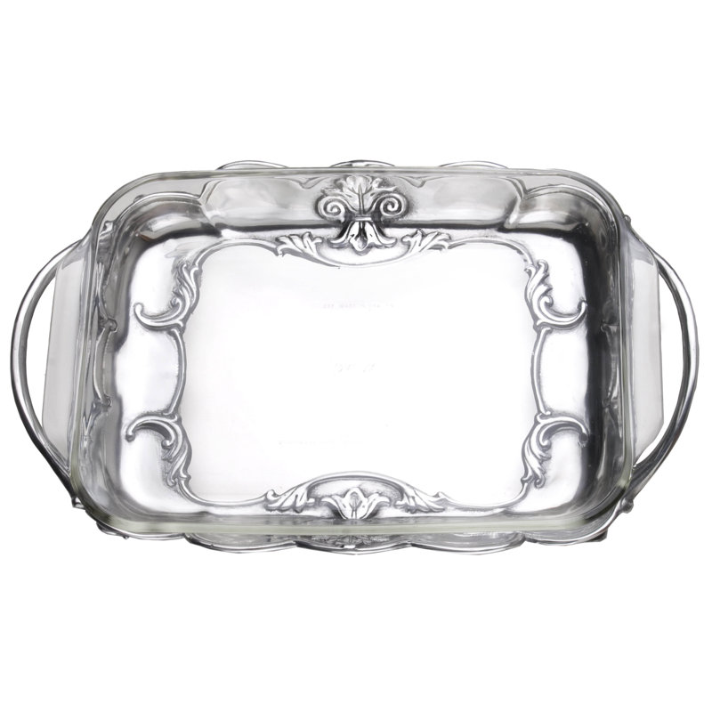 Arthur Court 17" Silver Aluminum Pyrex Holder with Fleur-De-Lis Design