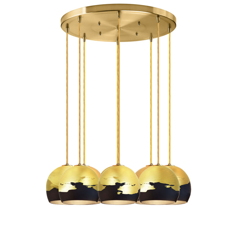 8 - Light Chandelier, Black/Bronze, Brass Braided Cord, 36" H x 18" W x 18" D