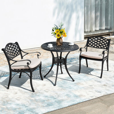 Outdoor 3-piece Cast Aluminum Bistro Set With Cushions