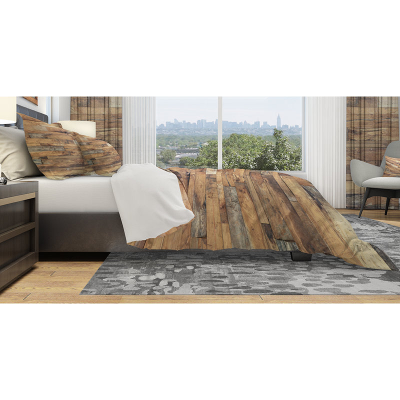 Ensemble de housse de couette en bois designart texture, Housse de couette très grand + 2 taies décoratives